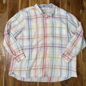 Tommy Bahama Men's 3XL Plaid Linen Long Sleeve Button Up Shirt Multicolored